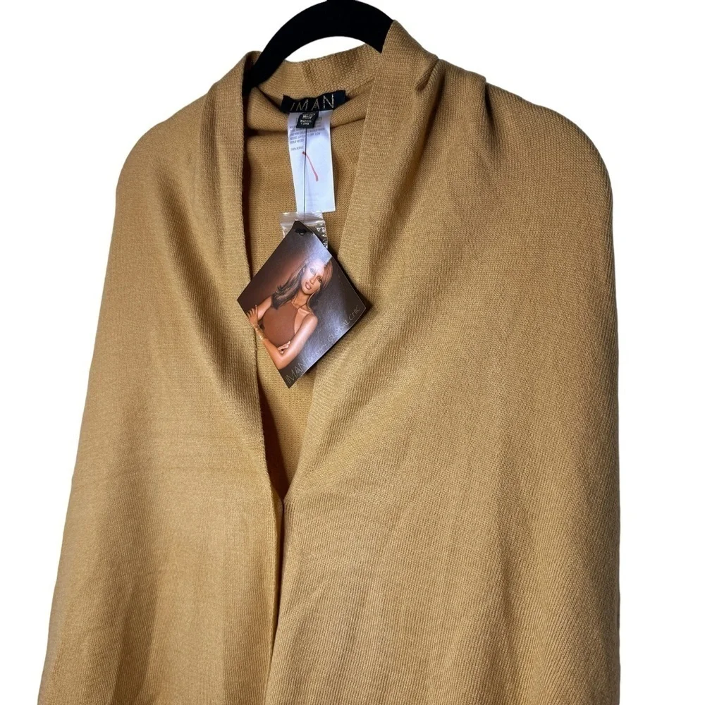 IMAN NWT Soft N’ Chic Multi Wear Button Front Wrap Sweater One Size in Tan